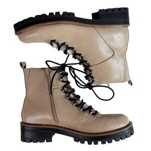 A New Day Women Leighton Lace Up Boots Tan Size 11 Faux Fur Combat Side Zip READ